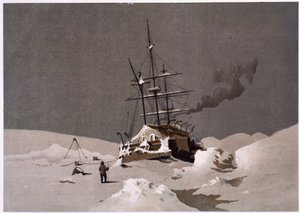 Vene joutui jäähän - tohtori Edward Moosin, Marcus Nard & Co:n, Lontoon teoksessa "Naarimeren rannat, arktinen retkikunnan kerronta" tekijältä Unknown artist