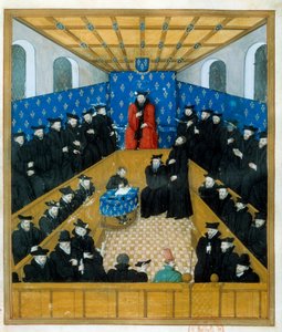 Tuomioistuin 1400-luvulla. Miniatyyri. Paris, B N tekijältä Unknown artist