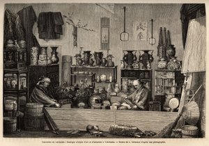 Uteliaiden yritys Yokohamassa. Kaiverrus havainnollistamaan matkaa Japaniin, Aime Humbert, Sveitsin valaliiton ministeri, vuosina 1863-1864, julkaistu "" Le tour du monde""" 1869, toimittanut Edouard Charton, painos Hachette, Paris. Selva Kerää tekijältä Unknown artist