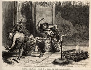 Kotimainen manaaminen, oni arahin seremonia, hienoimpiin vaatteisiinsa pukeutunut talon pää, miekka vyöllä, kävelee keskiyöllä talonsa osia ja heittelee roties kuumetta ajaakseen ulos demonit ja houkutellakseen vaurauden jumalaa ja hänen seuralainen, w tekijältä Unknown artist
