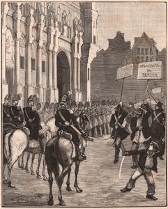 Ryhmä sosialisteja, jotka osoittavat mieltään Louis Napoleon Bonaparten uudistuksia vastaan, 1849 Champ de Marsilla, Pariisissa tekijältä Unknown