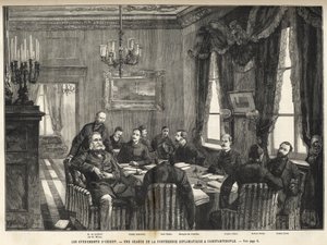 Konstantinopolin eurooppalaisen konferenssin kokous Serbia-Bulgaria sota, Turkki - Serbo-Bulgaria sota - Diplomaattikonferenssin kokous Konstantinopolissa - 1885 - vuoden 1886 maineikkaassa universumissa (Aleksanteri Nalidov (Nelidoff) (1835-1910) - tekijältä Unknown artist
