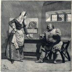 Kohtaus "Falstaff" Giuseppe Verdin oopperanimestä luotiin vuonna 1893. Kaiverrus kirjassa "" Le Parisien"" tekijältä Unknown artist