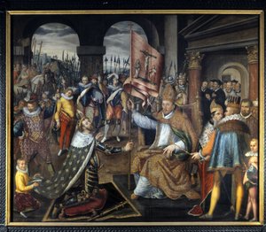 Henrik IV:n (1553 - 1610) vangitseminen vuonna 1572 - anonyymi maalaus 1500-luvulta, Tournain katedraali tekijältä Unknown artist