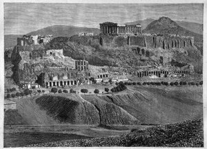 Ateenan akropolis 1881 - Ateenan akropolis vuonna 1881 - kaiverrus - tekijältä Unknown artist