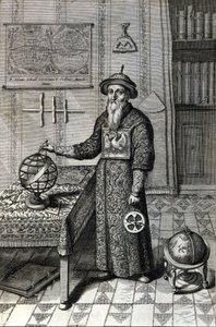 Adam Schall, tähtitieteilijä (1592-1666) mandariiniasussa Pekinin observatoriossa, Athanase Kircherin (tai Athanasius Kircherin) "Kiinassa" tekijältä Unknown artist