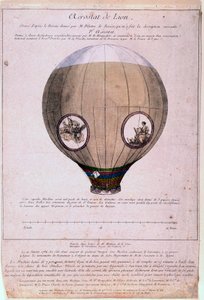 Aerostat de Lyon rakennettu Montgolfieren veljien (Joseph ja Etienne) mallista noin 1783. Kaiverrus 1800-luvulta. Paris, B.N. tekijältä Unknown artist