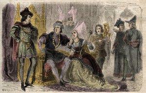 Agnes Sorel (1422-1450) Charles VII:n hovissa - Agnes Sorel a la cour de Charles VII - kaiverrus Joseph Decembren ja Edmond Allonierin kirjaan "Dictionnaire populaire illustrious" - 1864 - tekijältä Unknown artist