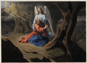 Agony in the Garden - Kristuksen rukous oliivipuutarhassa. Anonyymi kaiverrus 1800-luvun puolivälistä. tekijältä Unknown artist