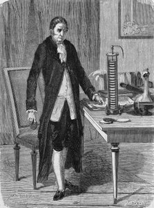 Alexander (Alessandro) Volta rakensi joulukuussa 1799 sähkömoottorin (tai akun). Julkaisussa "Album of Science", Editions Jouvet tekijältä Unknown artist