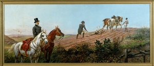 Allegoria, joka kuvaa Napoleonia kyntämässä mustan palvelijansa valvonnassa St. Helenassa, öljy kankaalle Olivier Pichat (1825 - 1912) tekijältä Unknown artist