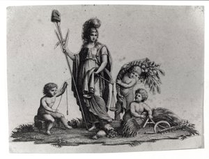 Napoleon Bonaparten 27.6.1797 ranskalaisen mallin mukaan Italiassa, josta tuli Italian tasavalta vuonna 1802, luoma allegooria Cisalpinasta (Cisalpina). Ranskan tasavallan symbolit ovat edustettuina. Kaiverrus Museo del risorgimento, Milano. tekijältä Unknown artist