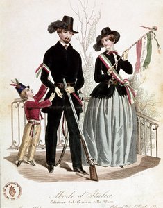 Tyylikäs isänmaallinen perhe Risorgimenton aikaan (Litografia tekijältä Unknown artist