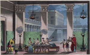 Muinainen Kreikka - Triclinium - kaiverrus universumin kaikkien kansojen tavoista ja perinteistä. Eli kaikkien kansojen hallituksen, lakien, miliisin, uskonnon historia kaukaisimmista ajoista nykypäivään "1856 tekijältä Unknown artist