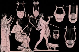 Muinainen kreikkalainen musiikki-instrumentti: Lyra ja Cithara (cithare) (kithara) - kaiverrus universumin kaikkien kansojen tavoista ja perinteistä. Se on kaikkien kansojen hallituksen, lakien, miliisin, uskonnon historiaa kaukaisimmista ajoista aina tekijältä Unknown artist