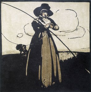 Onkiminen: Nainen valmistelee koukkuaan - kalenteri tekijältä Unknown artist