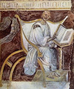 Anonyymi (noin 6. vuosisadalla). Vanhin muotokuva Pyhästä Augustinuksesta (354 - 430). Rooma. Palazzo Lateranense, Scala Santa (St. Staircase). Faksi.