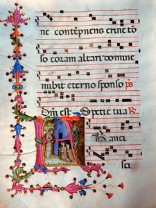 Antifonaari (huomautus 7), kirja, joka sisältää kuoron messussa laulamat laulut (pergamentti). tekijältä Unknown Artist