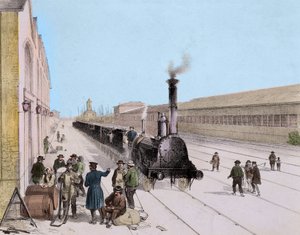 Paris Orleans Line -rahtijunan saapuminen - Kaiverrus 1800-luvulta - Privee Collection tekijältä Unknown artist