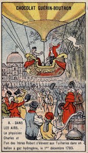 Ylösnousu ranskalaisen ilmailun Charles ja Robert le Jeunen vetykaasupallolla, valmistettu Pariisissa, Tuileries