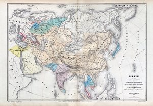 Aasia mongolien suurimman vallan aikana Qubilai (Kubilai Khan) vallan alla (1260-1294) - Kartan laatinut M J-H Schnitzler, Historiallinen ja maalauksellinen atlas 1857 tekijältä Unknown artist