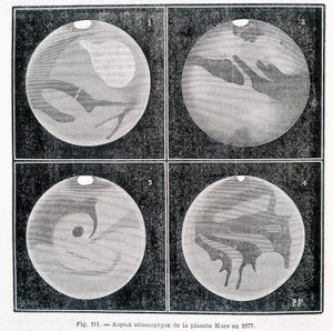 Mars-planeetan teleskooppinäkökohdat vuonna 1877 - Camille Flammarionin "" Popular Astronomy" -julkaisussa, toim. Marpon & Flammarion tekijältä Unknown artist