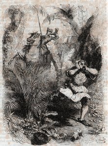 Astolphe pakottaa Caligorantin pakenemaan - Ludovico Arioston (1500-luku) kaiverrus "" Furious Roland" (Orlando furioso) (1500-luvulla), joka tunnetaan nimellä Ariosto - Tressanin kreivi kääntää italiasta ja julkaisi Gustave Harvard 1851. tekijältä Unknown artist