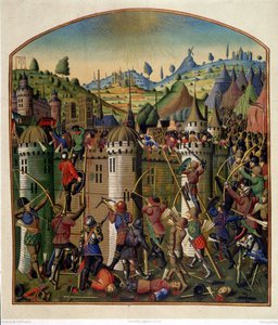Hyökkäys Philippe Augusten linnaan, josta on näkymät Pariisiin ja Montfauconin hirsipuuhun 100-vuotisen sodan aikana, 1400-luvun puolivälissä. tekijältä Unknown artist
