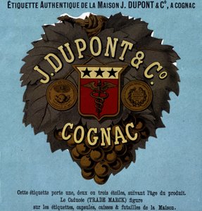 Aito etiketti J. Dupont & C¡, Cognac. 1882 painos tekijältä Unknown artist