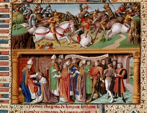 Taistelukohtaus ja Supplinburgin keisari Lothary II:n (1075-1137) kruunaus tekijältä Unknown artist