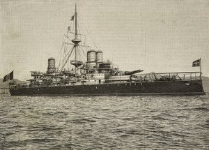 Taistelulaiva Sardegna purjehdusasussa, Italia, kaiverrus Conti Vecchin valokuvasta, L