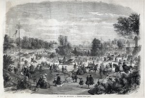 Kauniita päiviä Bois de Boulognessa Pariisissa. Kaiverrus "Maailmankaikkeudessa" tekijältä Unknown artist