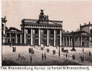 Berliini, Saksa: näkymä Brandenburgin portaalista. kirjassa "" Maailma havainnollistaa 168 näkymää"" Päiväämätön (1800-luvun loppu) tekijältä Unknown artist