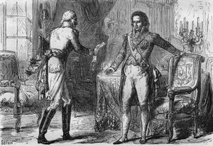 Bernadotten pettäminen - Jean Baptiste Jules Bernadotte (1763-1844) vastaanotti lähettilään (salaisen agentin) Preussista Tukholmaan, Ruotsiin 18. joulukuuta tekijältä Unknown artist