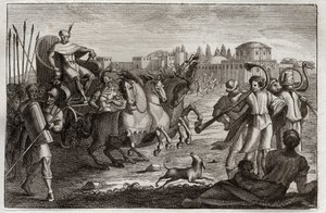 Royaumontin raamattu, Vanha testamentti: Joosefin kohottaminen. Joosef nousee kirkkaudessa. Kuvitus vuodelta 1811. tekijältä Unknown artist