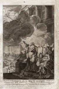Royaumontin raamattu, Vanha testamentti: Mooses puhuttelee Jumalaa ("Herra, lähetä kenet sinun tulee lähettää"). Frontispice. Kuvitus vuodelta 1811. tekijältä Unknown artist