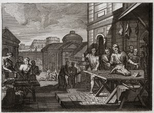 Royaumontin raamattu, Vanha testamentti: Samarian piiritys. Syyrian kuningas piiritti Samarian kaupungin ja aiheutti sen kauheaksi nälänhädäksi. Kuvitus vuodelta 1811. tekijältä Unknown artist