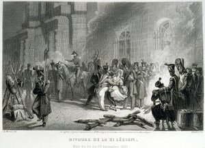XI-legioonan bivouac - yö 22. - 23. joulukuuta 1830 - Fasttes de Gardes Nationales de Francessa" tekijältä Unknown artist