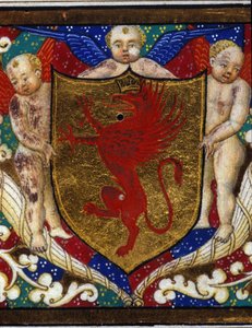 Blazon koristaa griffon-kruunua kultaisella pohjalla. Miniatyyrin yksityiskohta. tekijältä Unknown artist