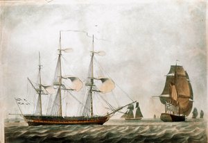 Brittiläinen fregatti 1700-luvulla (1800-luvun printti) tekijältä Unknown artist