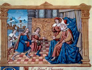 Veljekset Nicolo ja Matteo Polo, nuoren Marco Polon (1254-1324) isä ja setä, otettiin vastaan Qubilain (Kubilai Khan, Mongolian Yuan-dynastian ensimmäinen keisari (1215-1294), Mongolian keisari vuonna 1271) hovissa. otettu kirjasta "" B tekijältä Unknown artist