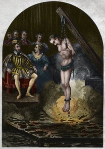 Polttokammio (tuomioistuin) Kuningas Henrik II:n (1519-1559) johdolla Katariina de Mediciksen (Caterina de Medici) läsnä ollessa. Kaiverrus vuodelta 1842 Maurice Lachatren teokseen "Histoire des Popes". Yksityinen kokoelma. tekijältä Unknown artist