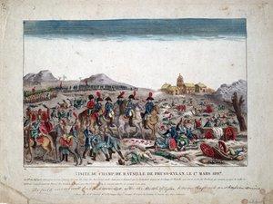 Preussin ja Puolan kampanja (1806-1807) ""Napoleon I Eylaun taistelukentällä 02.09.1807" - Eylaun taistelukentällä - Nimetön - 1807 - Etsaus, akvarelli - 33,4x44, 5 yksityiskokoelma tekijältä Unknown artist