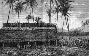 Canaques of New Caledonia (New Caledonia) laatikon tai kokoushuoneen edessä. Kaiverrus "" La Nature"" tekijältä Unknown artist
