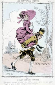 Autovero: "" uusi tapa pienille rouville olla maksamatta veroja ja tulla edullisesti huomatuksi"" - karikatyyri "" uusista veroista"" tekijältä Unknown artist