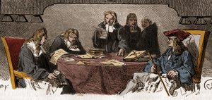 Sensuuri 1700-luvulla: Vanhan vallan aikana palvelua kutsutaan nimellä "Black Cabinet", joka vastaa yksityisen kirjeenvaihdon tarkastamisesta turvallisuussyistä. Kaiverrus 1800-luvulta. tekijältä Unknown artist