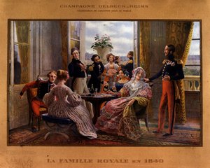 Samppanja tarjoiltuna kuninkaallisen pöydän ääressä 1840 - Delbeckin samppanjan mainosjuliste ""Entisen Ranskan hovin toimittaja"", 1800-luvun loppu tekijältä Unknown artist