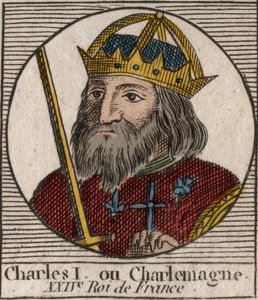 Kaarle Suuri (Carolus Magnus, Kaarle Suuri) (747-814) Frankkien kuningas ja lännen kristitty keisari - kaiverrus Charles Constant Le Tellierin "Instruction sur l