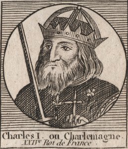 Kaarle Suuri (Carolus Magnus, Kaarle Suuri) (747-814) Frankkien kuningas ja lännen kristitty keisari - kaiverrus Charles Constant Le Tellierin "Instruction sur l