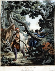 Tšetšeenit väijytys Kaukasuksen metsässä, deb. 1800-luvulla tekijältä Unknown artist